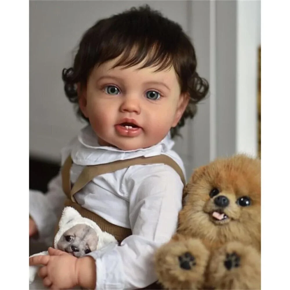 🆕24inch Soft Cloth Body Newborn Baby Poseable Limbs Reborn Baby with Curly Hair